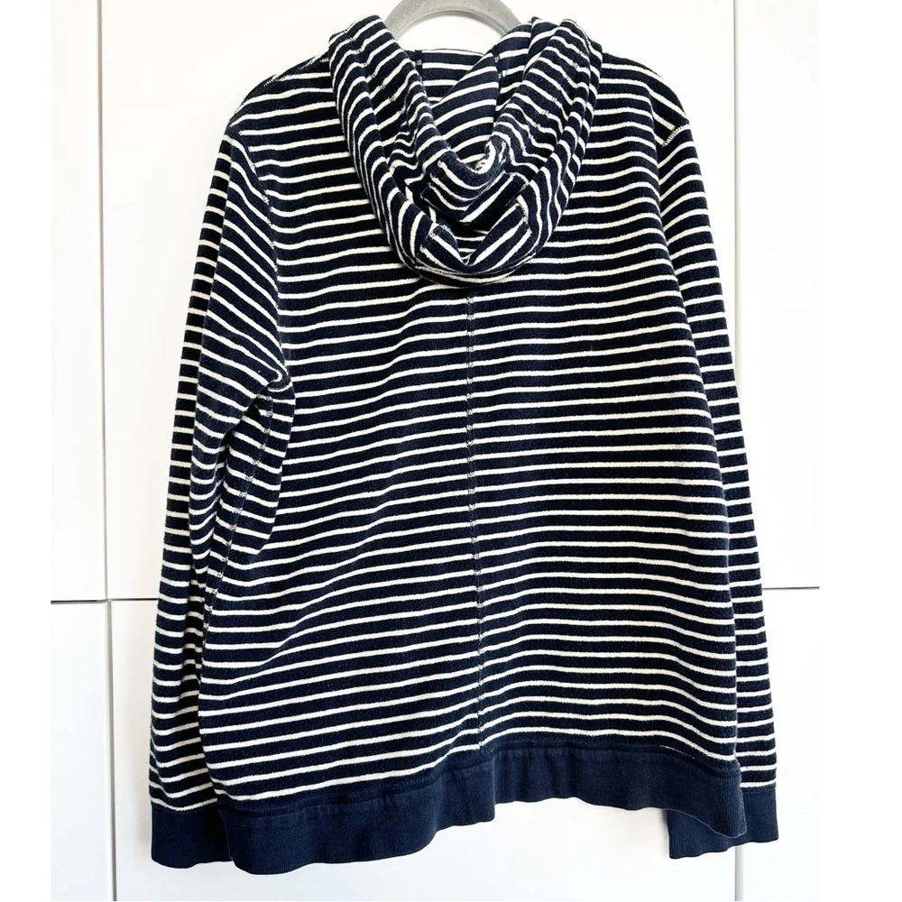 Snow Peak Terry Cloth Zip Up Hoodie Navy Cream Striped Medium Unisex
